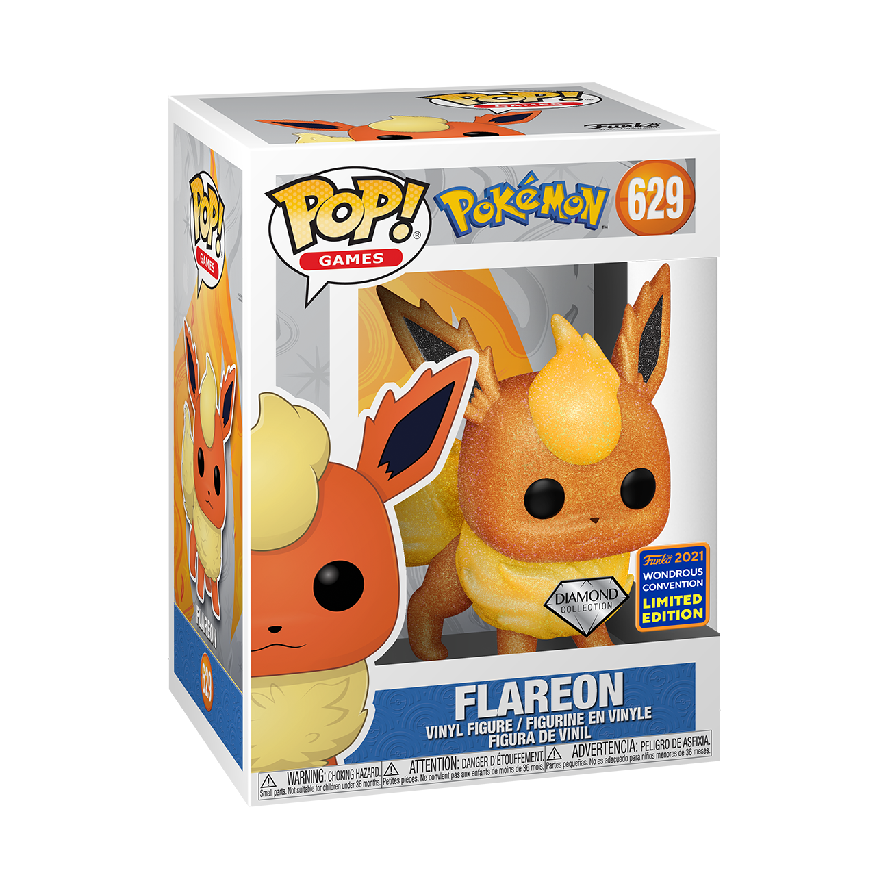 Pokemon - Flareon Diamond Glitter 2021 WonderCon Exclusive Pop! Vinyl #629