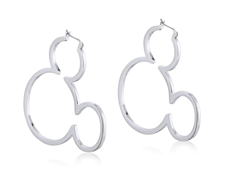 Mickey Mouse Outline Hoop Earrings - White Gold