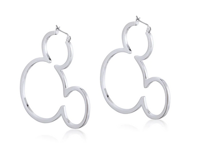 Mickey Mouse Outline Hoop Earrings - White Gold