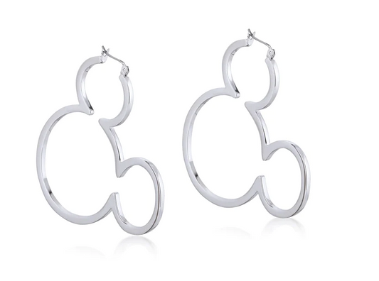 Mickey Mouse Outline Hoop Earrings - White Gold