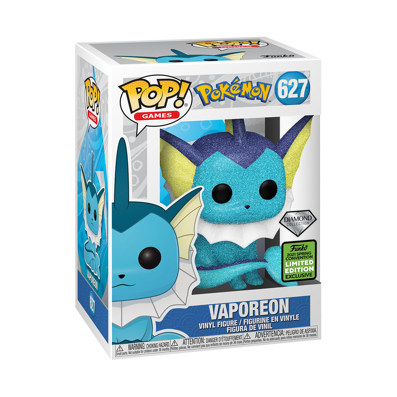 Pokemon - Vaporeon Diamond Glitter 2021 ECCC Spring Convention Exclusive Pop! Vinyl #627