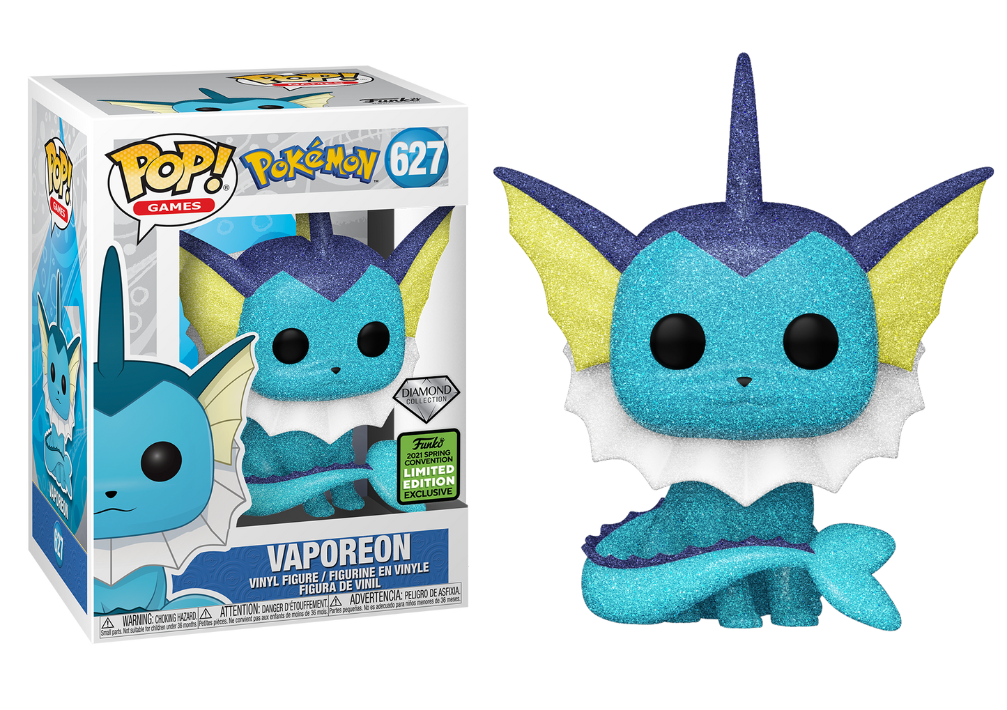 Pokemon - Vaporeon Diamond Glitter 2021 ECCC Spring Convention Exclusive Pop! Vinyl #627