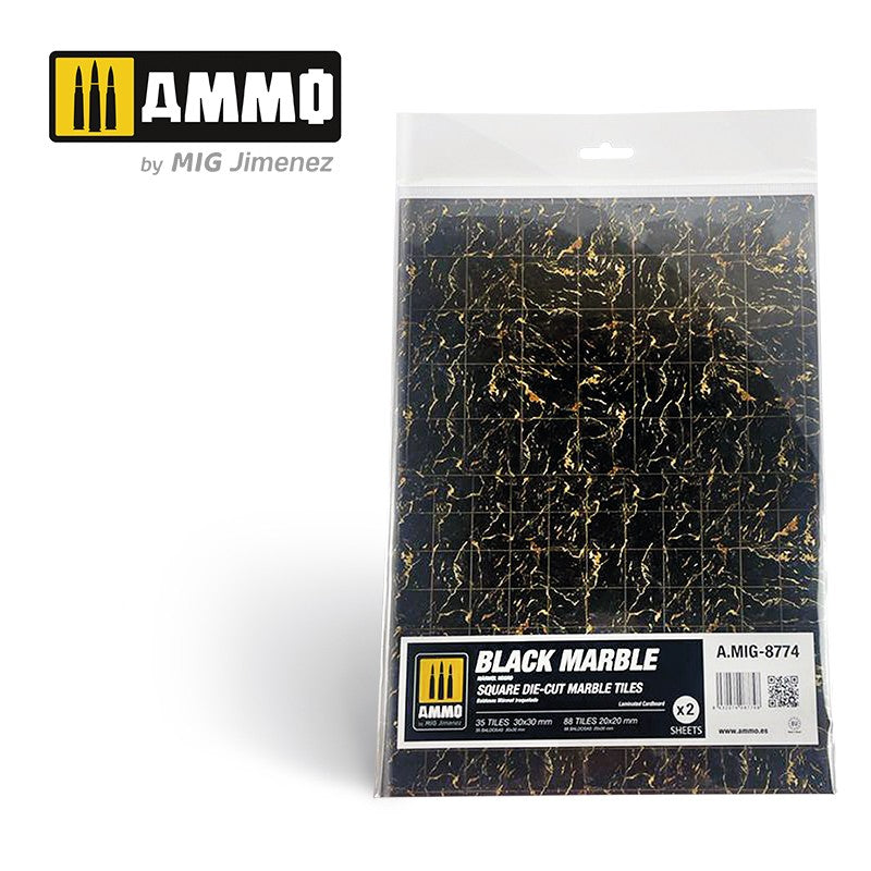 Ammo by MIG - Dioramas - Marble - Black Marble - Round Die Cut Marble Tiles 2pc